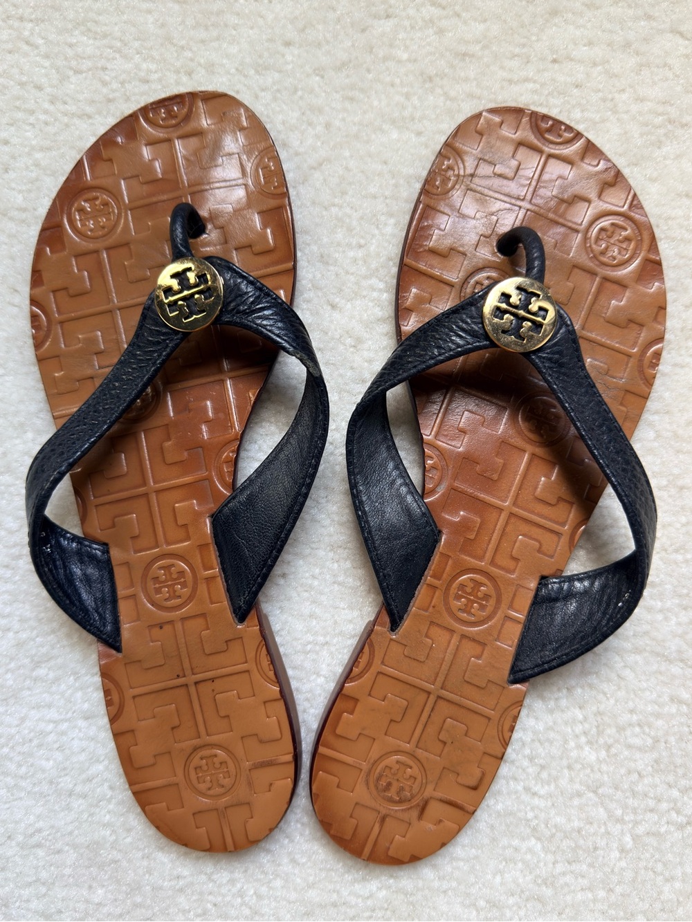 Tory Burch Black Leather Flip Flops